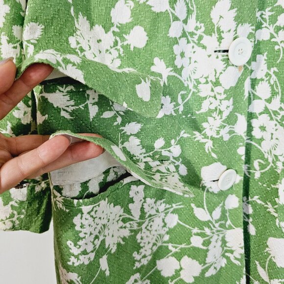 Ann Taylor Loft Green & White Floral Linen Blend Coat Size 6《917》J - Picture 3 of 11